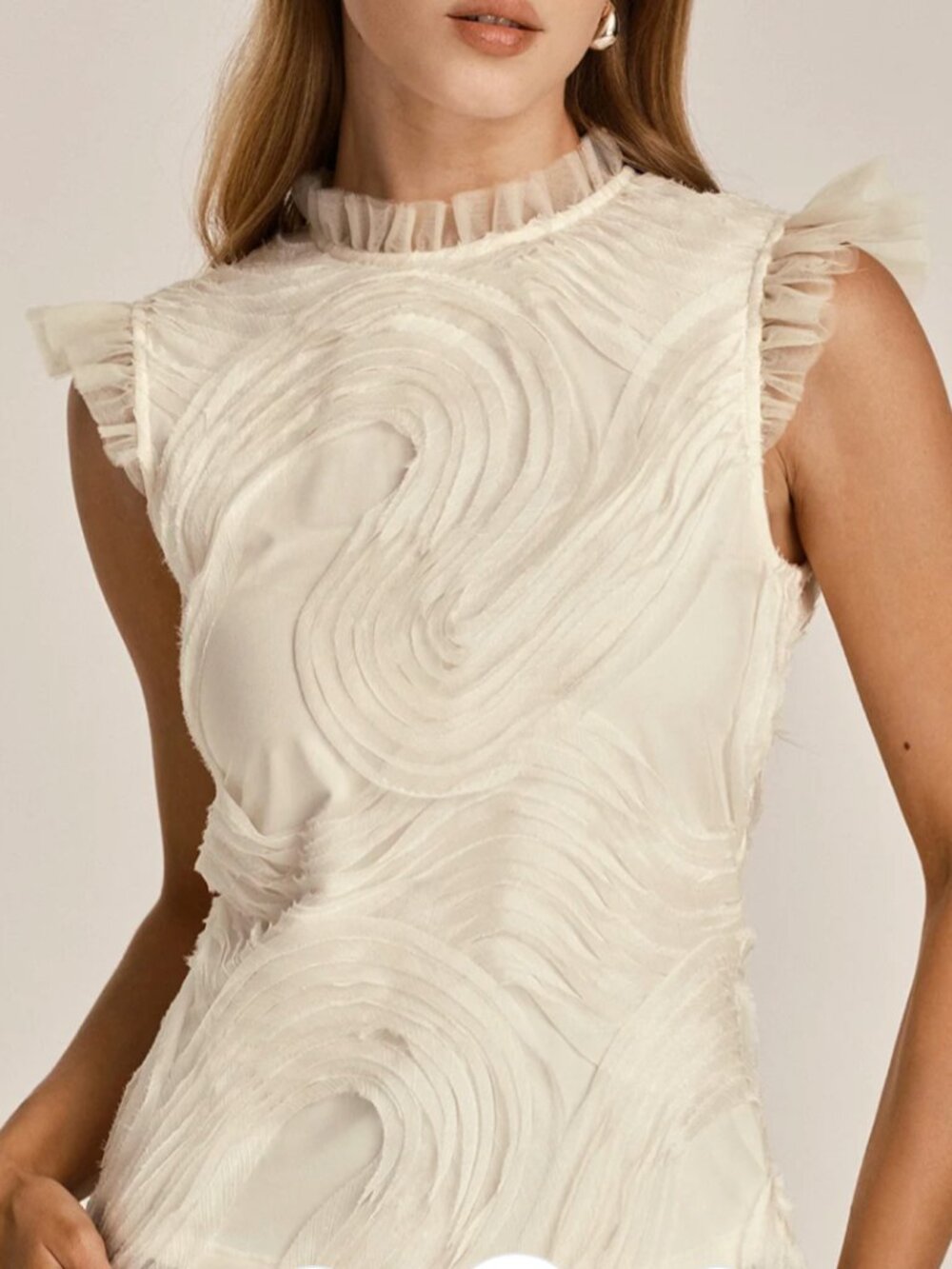 Commense Textured Ruffled Mesh Tank Top S